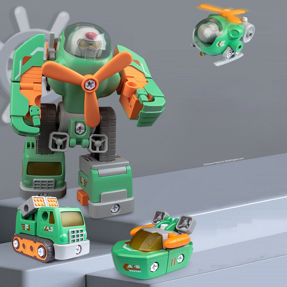 Transformujący Robot Zestaw do Zabawy – 3 w 1 Pojazdy Wojskowe ze Światłem i Dźwiękiem | MechaForge