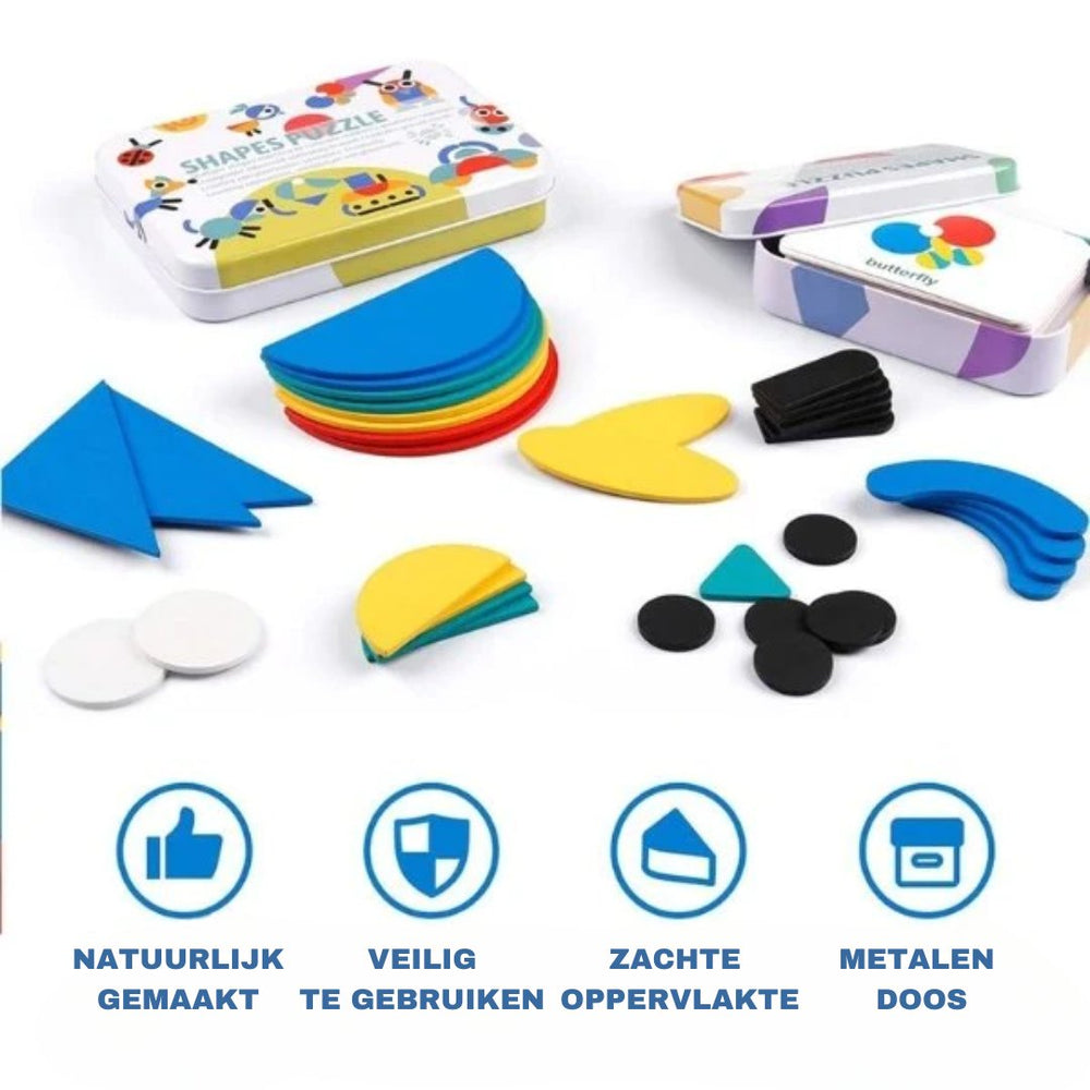 Montessori Drewniane Puzzle – 36 Klocków i 60 Kart do Kreatywnej Nauki