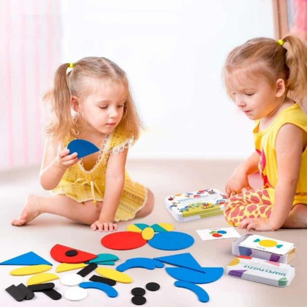 Montessori Drewniane Puzzle – 36 Klocków i 60 Kart do Kreatywnej Nauki