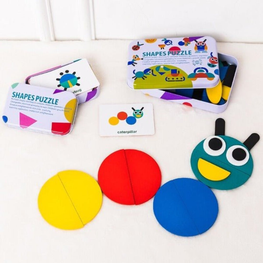Montessori Drewniane Puzzle – 36 Klocków i 60 Kart do Kreatywnej Nauki