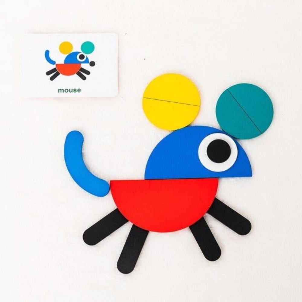 Montessori Drewniane Puzzle – 36 Klocków i 60 Kart do Kreatywnej Nauki