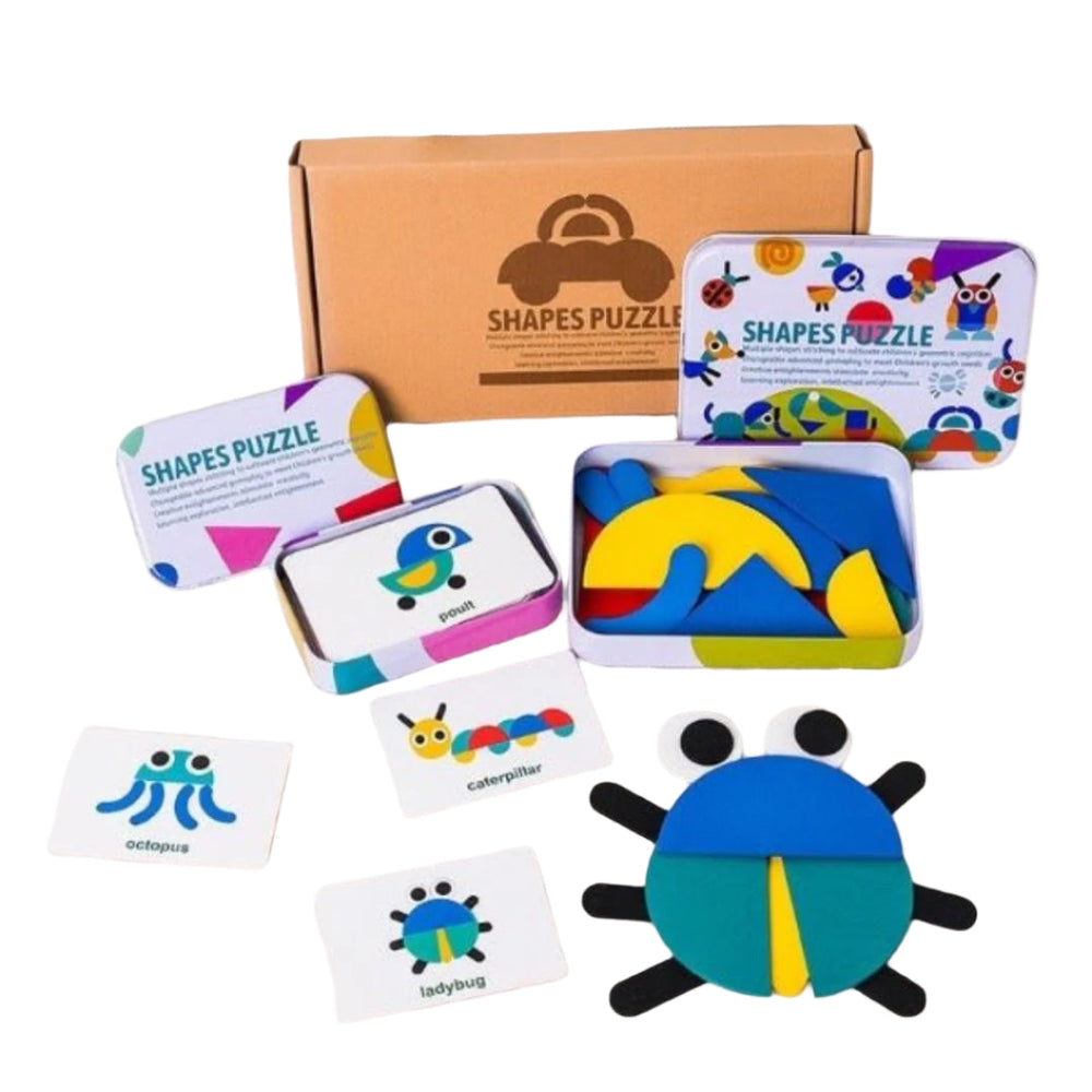 Montessori Drewniane Puzzle – 36 Klocków i 60 Kart do Kreatywnej Nauki
