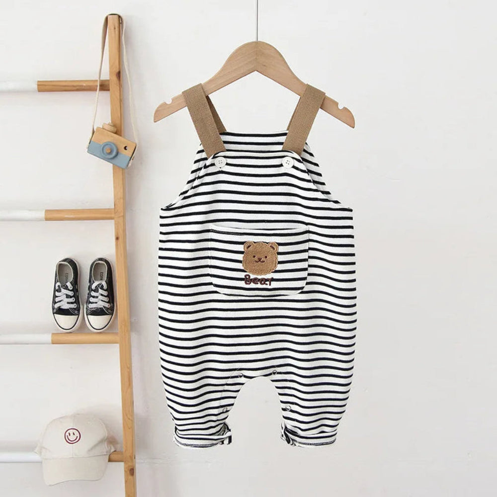 Unisex Pasiasty Boho Ogrodniczki z Detalem Misia