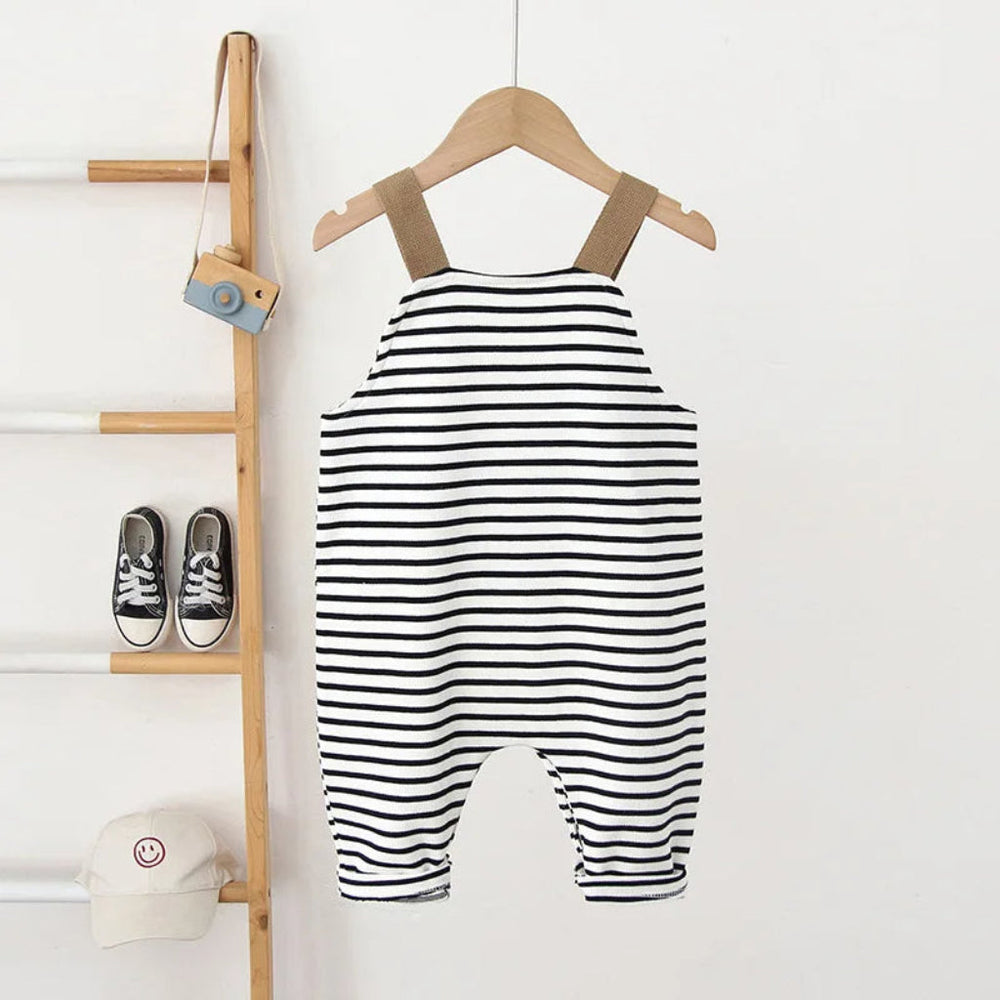 Unisex Pasiasty Boho Ogrodniczki z Detalem Misia