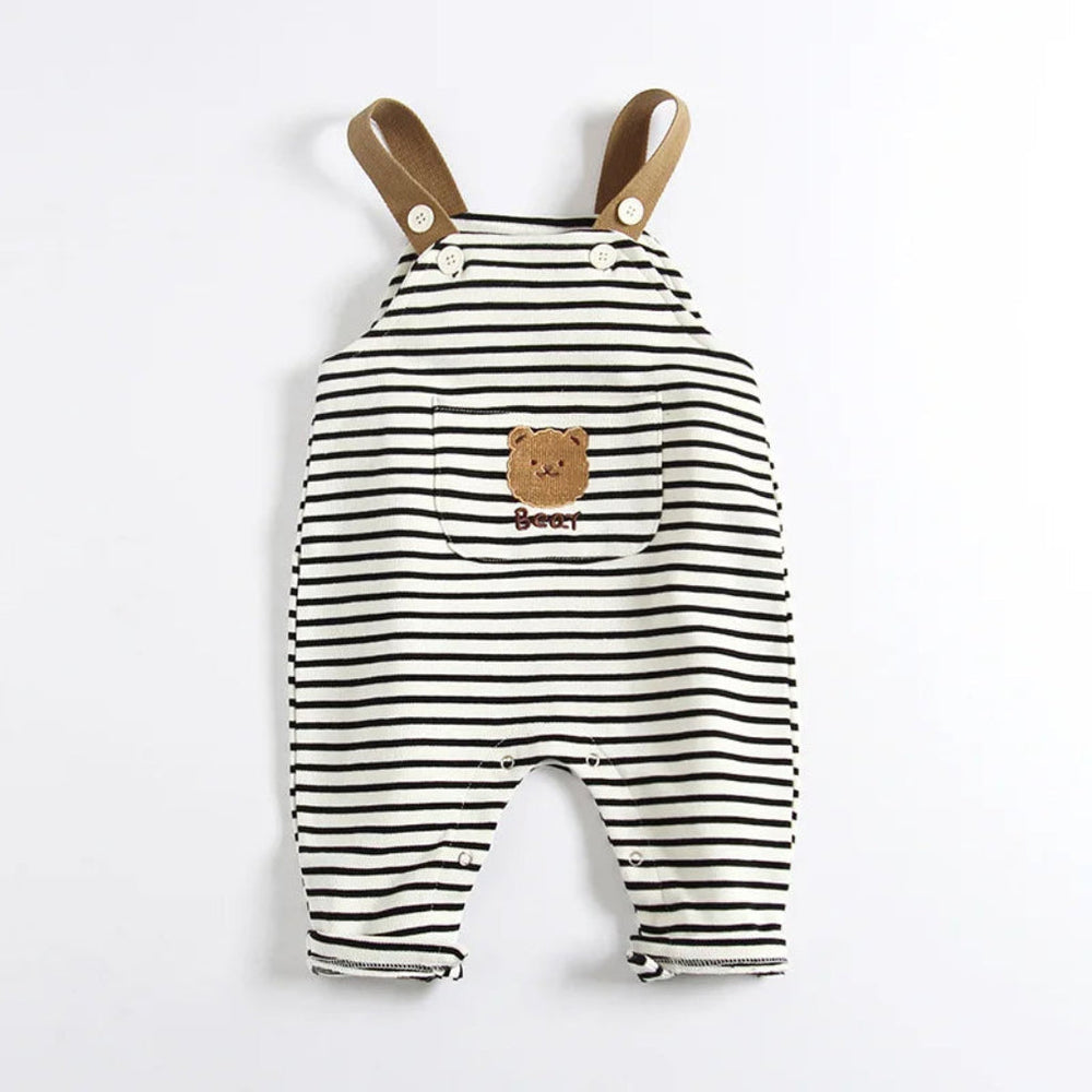 Unisex Pasiasty Boho Ogrodniczki z Detalem Misia