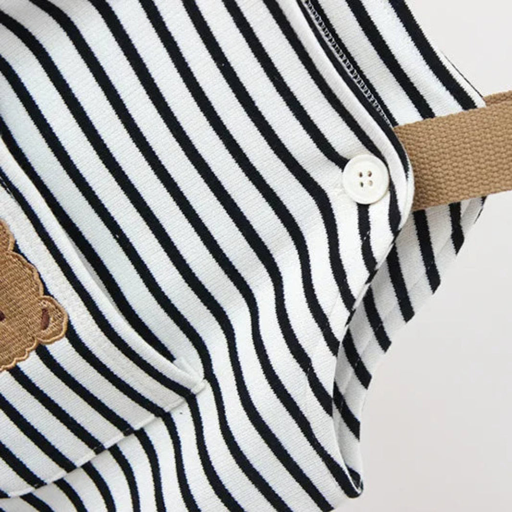 Unisex Pasiasty Boho Ogrodniczki z Detalem Misia
