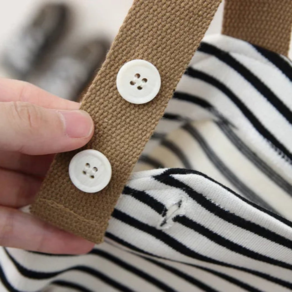 Unisex Pasiasty Boho Ogrodniczki z Detalem Misia