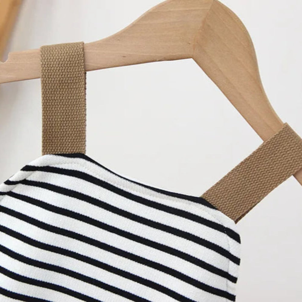 Unisex Pasiasty Boho Ogrodniczki z Detalem Misia