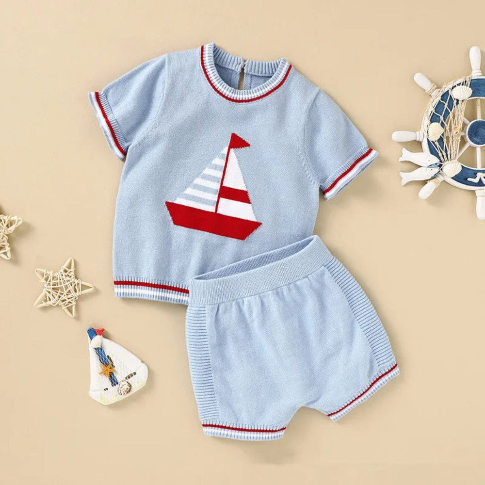 Little Sailors 2-Częściowy Komplet dla Niemowląt i Małych Dzieci – Dzianinowy Letni Strój