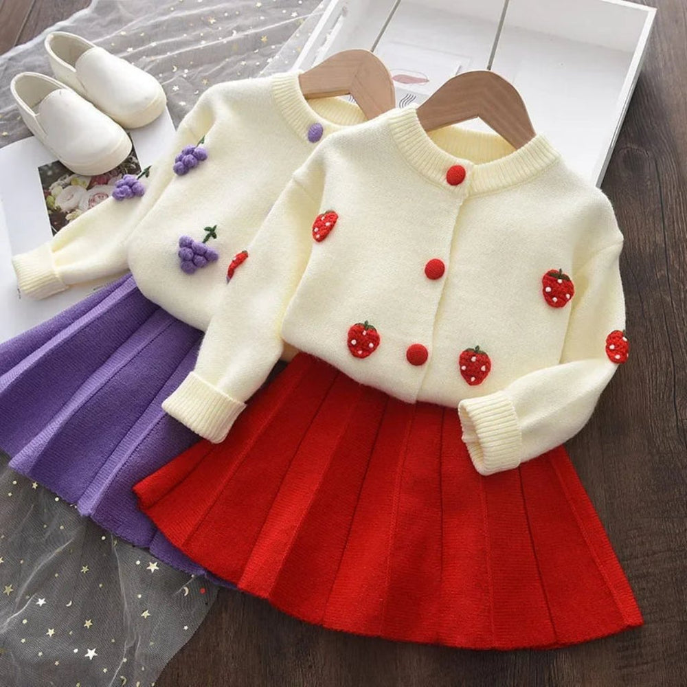 Autumn Iris Dziewczęcy Komplet 2-częściowy – Bluzka z Długim Rękawem ze Spódniczką