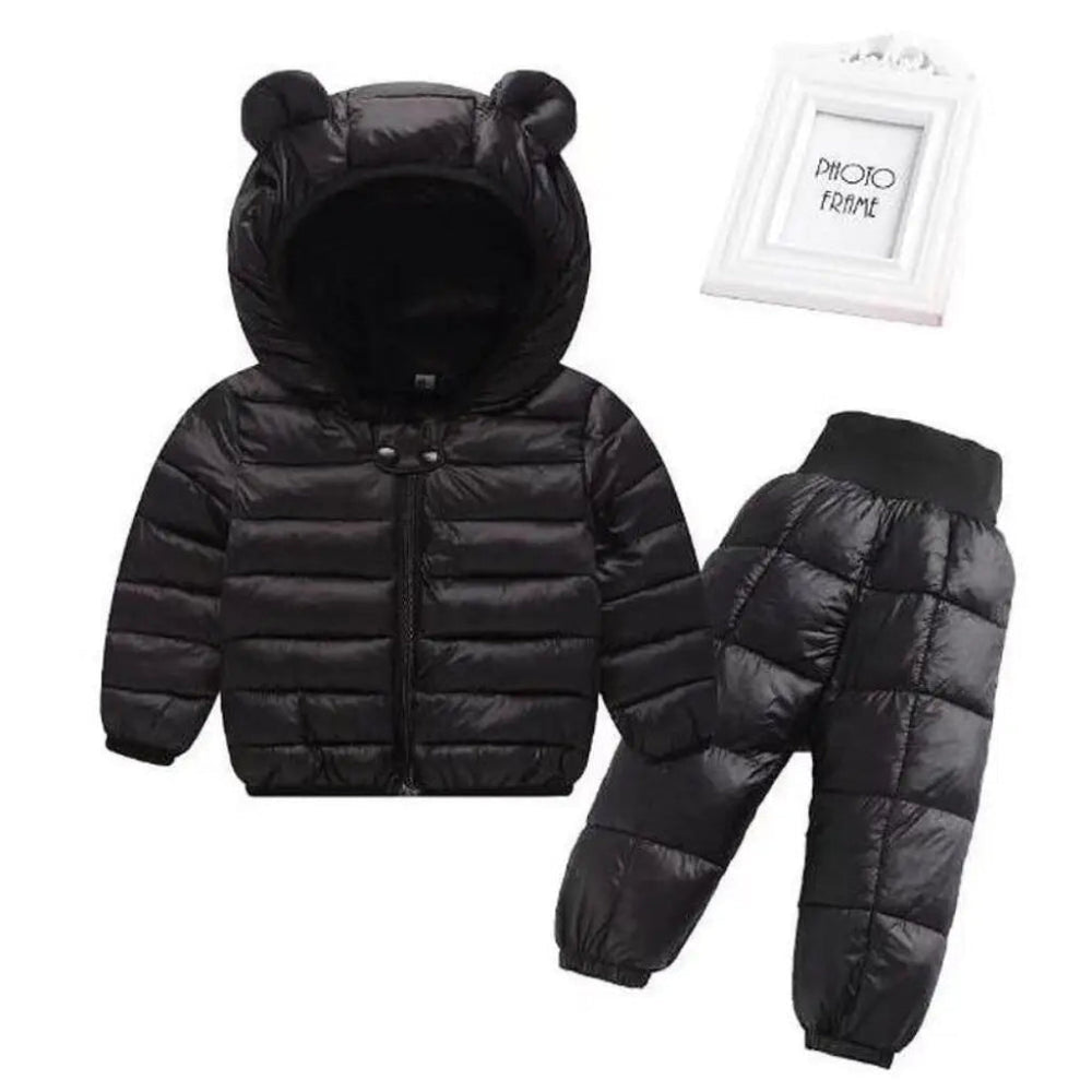 Dziecięca Puchowa Kurtka i Spodnie Unisex z Uszkami (2-częściowy Zestaw)