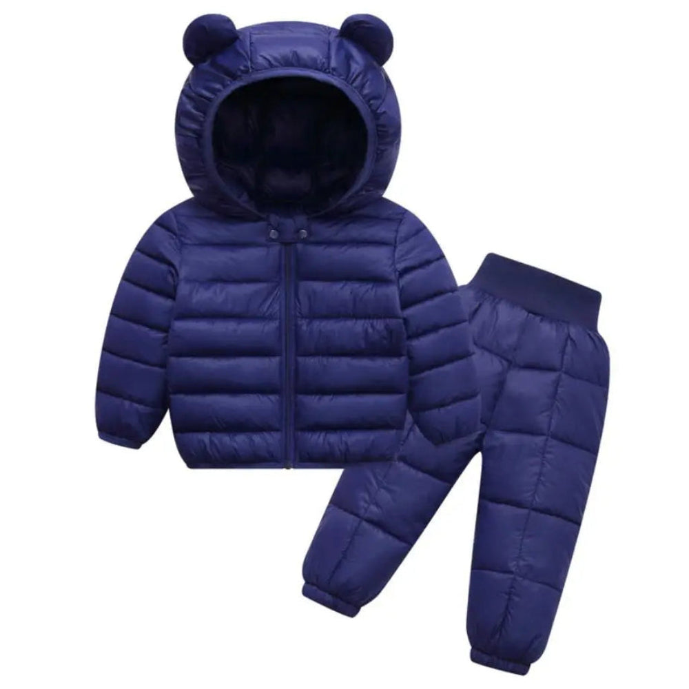 Dziecięca Puchowa Kurtka i Spodnie Unisex z Uszkami (2-częściowy Zestaw)