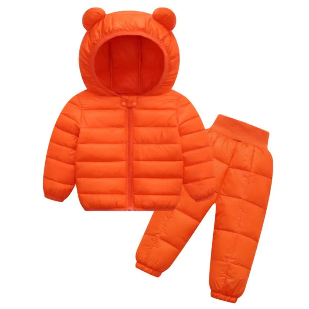 Dziecięca Puchowa Kurtka i Spodnie Unisex z Uszkami (2-częściowy Zestaw)