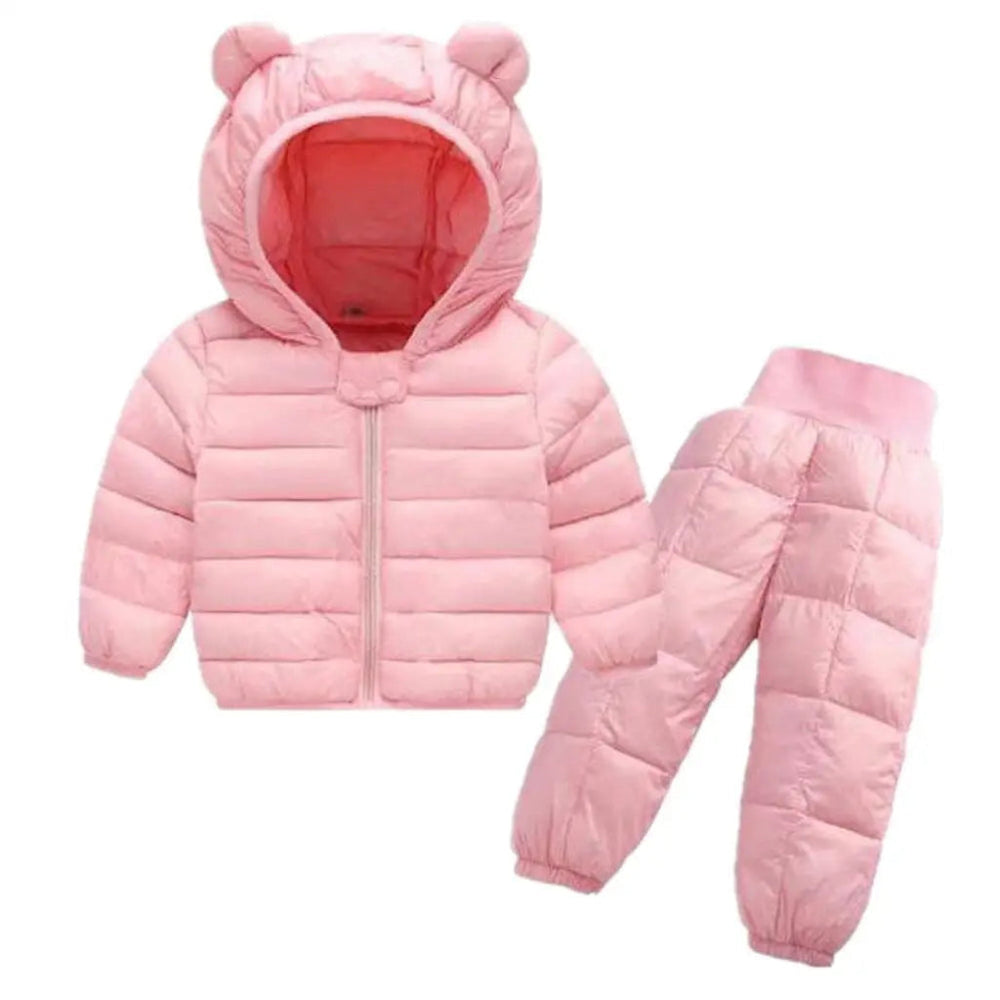 Dziecięca Puchowa Kurtka i Spodnie Unisex z Uszkami (2-częściowy Zestaw)