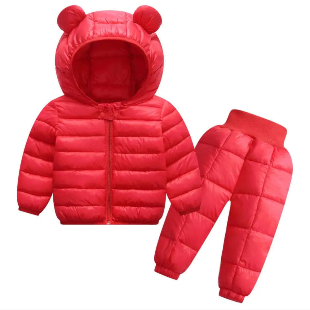 Dziecięca Puchowa Kurtka i Spodnie Unisex z Uszkami (2-częściowy Zestaw)