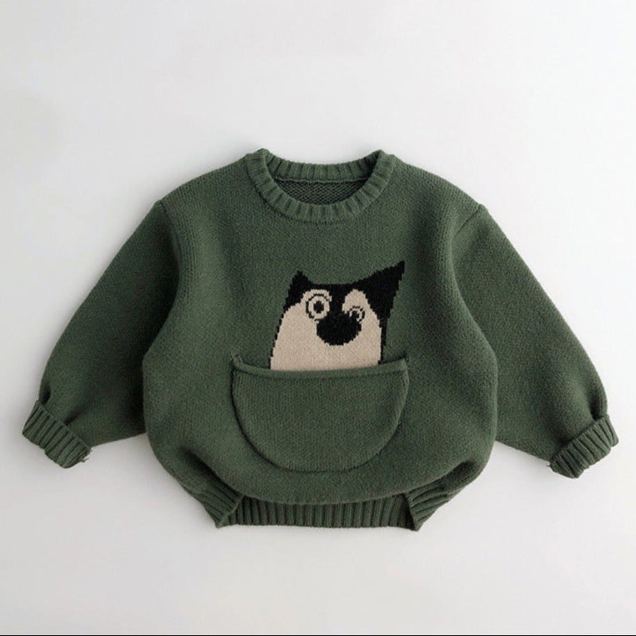 Unisex Dziecięcy Sweter Zimowy ze Zwierzątkami – Ciepły Dziergany Sweterek