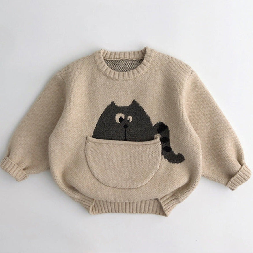Unisex Dziecięcy Sweter Zimowy ze Zwierzątkami – Ciepły Dziergany Sweterek