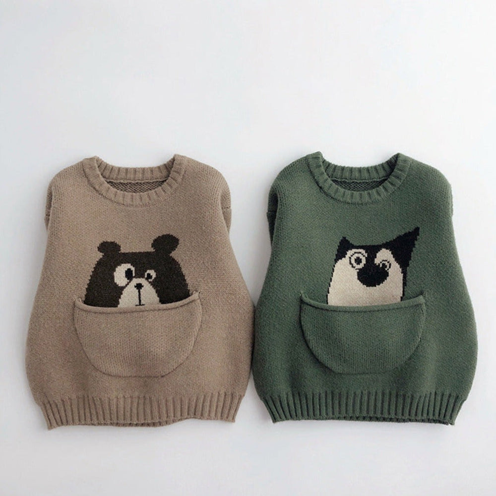 Unisex Dziecięcy Sweter Zimowy ze Zwierzątkami – Ciepły Dziergany Sweterek