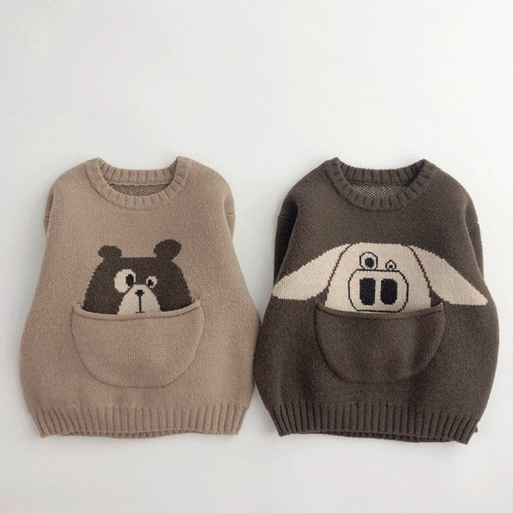 Unisex Dziecięcy Sweter Zimowy ze Zwierzątkami – Ciepły Dziergany Sweterek