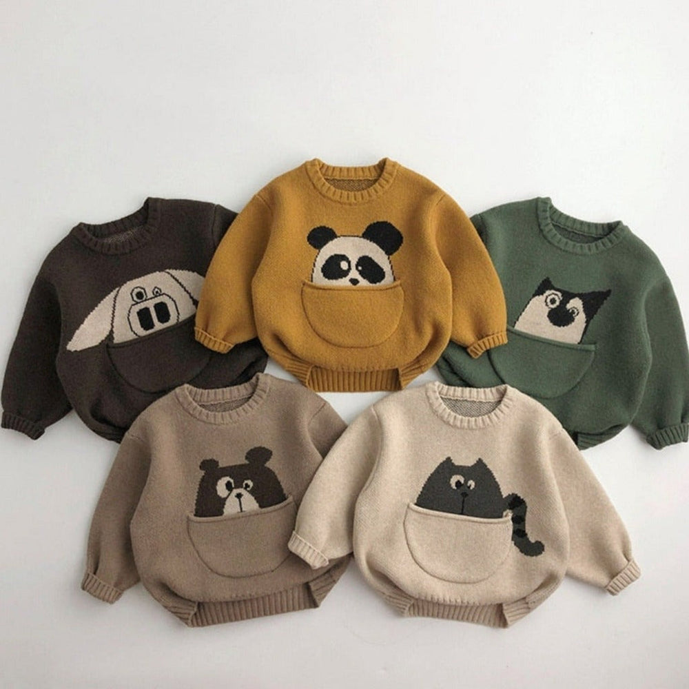Unisex Dziecięcy Sweter Zimowy ze Zwierzątkami – Ciepły Dziergany Sweterek