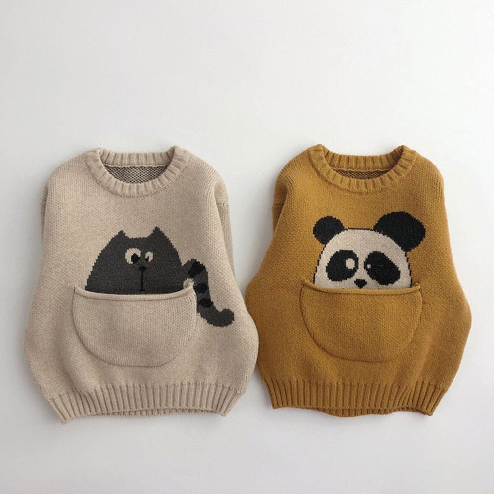 Unisex Dziecięcy Sweter Zimowy ze Zwierzątkami – Ciepły Dziergany Sweterek
