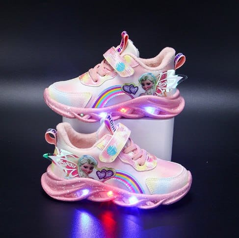 Tęczowe Brokatowe Sneakersy LED dla Dzieci – Podświetlana Podeszwa | Rozmiar 22-35