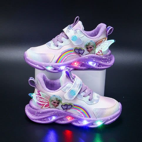 Tęczowe Brokatowe Sneakersy LED dla Dzieci – Podświetlana Podeszwa | Rozmiar 22-35