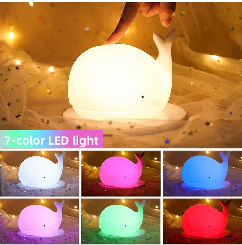 GlowWhale Lampka Nocna Wieloryb – Uspokajające LED do Pokoju Dziecięcego