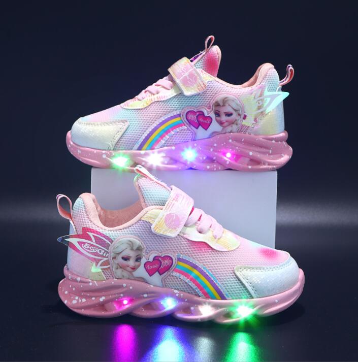 Tęczowe Brokatowe Sneakersy LED dla Dzieci – Podświetlana Podeszwa | Rozmiar 22-35