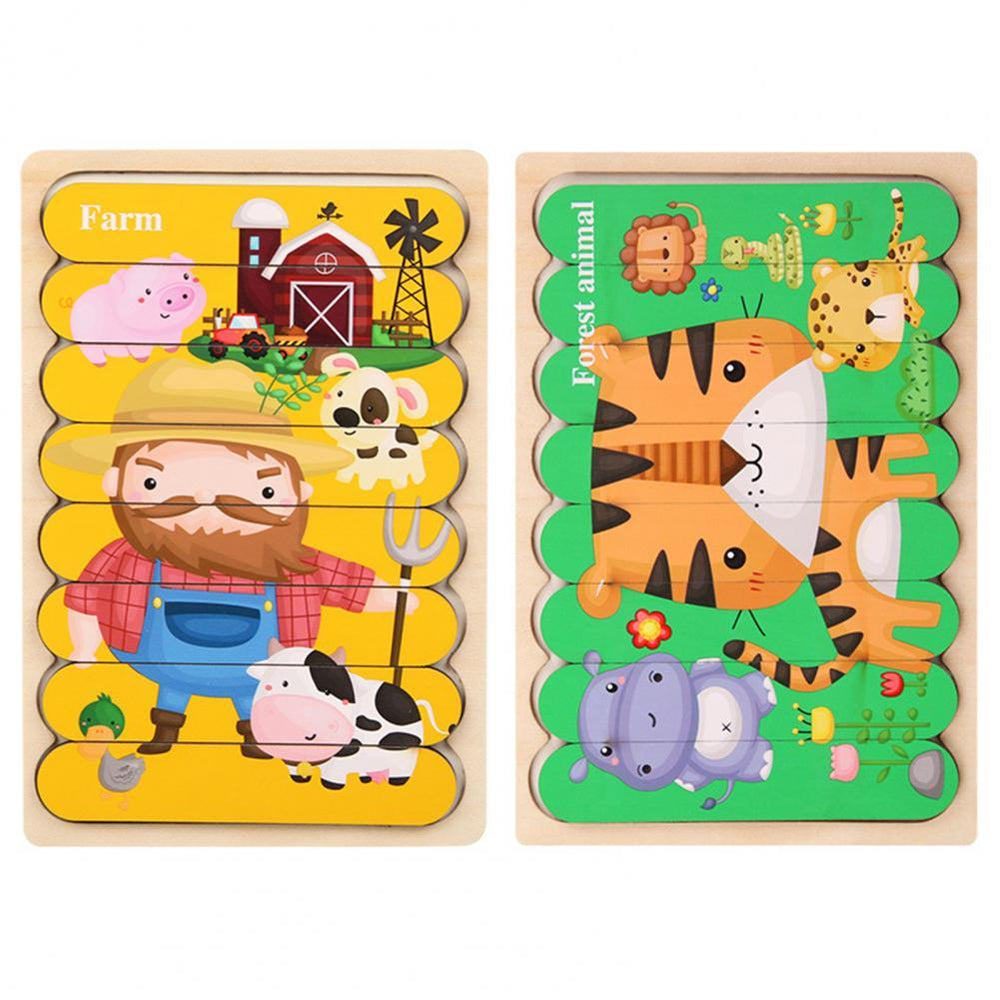 Drewniane Puzzle 3D ze Zwierzętami dla Dzieci – Dwustronna Edukacyjna Zabawka Rozwijająca Motorykę i Funkcje Poznawcze (3+)