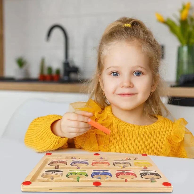 Montessori Magnetyczny Drewniany Labirynt Edukacyjny - Kolory i Liczby